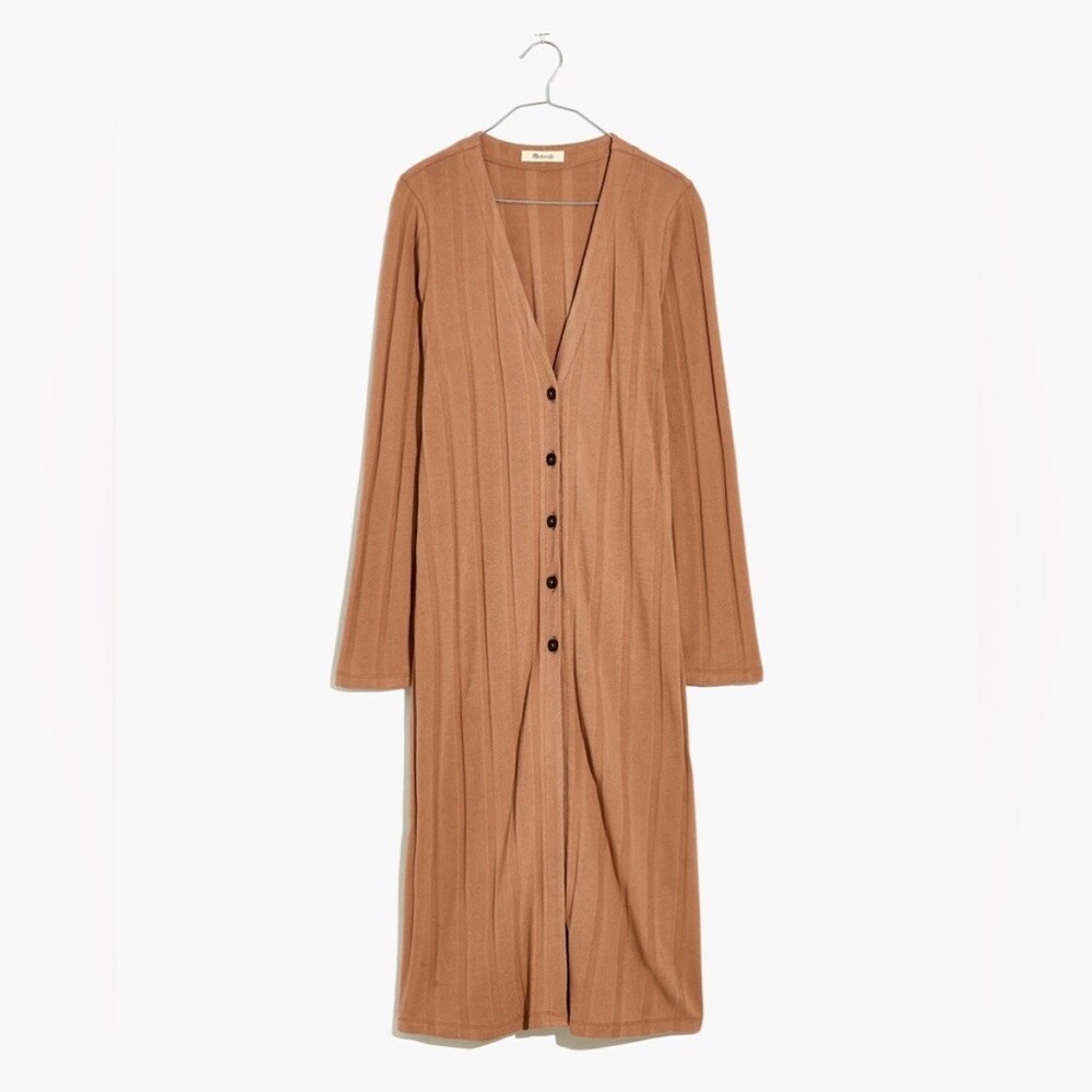 Madewell Ribbed Maxi Cardigan Duster Camel Longline Sweater Tan Earth Tone, M